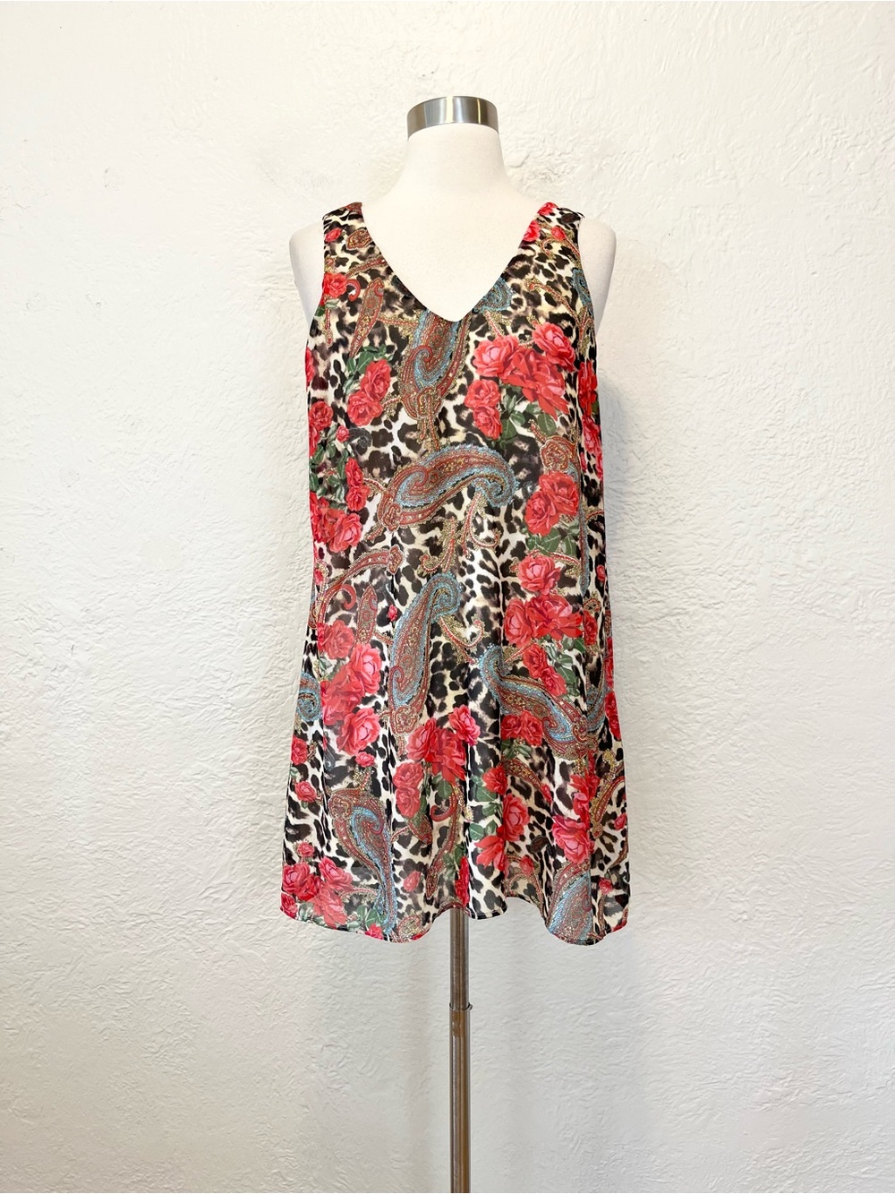 New Show Me Your Mumu Dress Mini Floral Paisley Mixed Print Animal Red Tan S